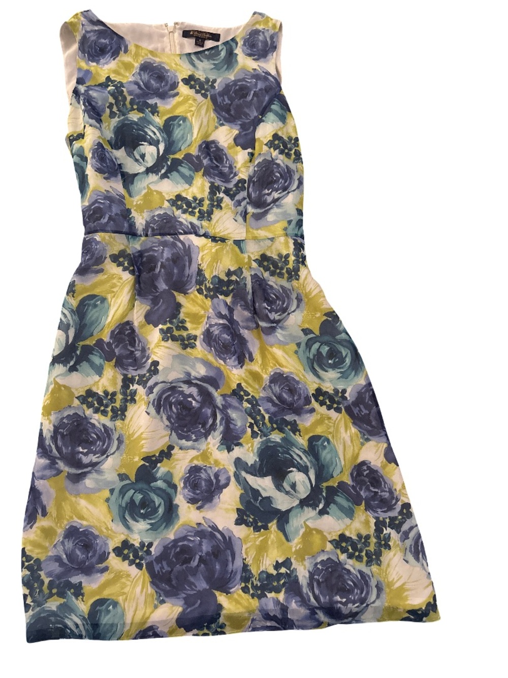 Brooks Brothers Blue & Yellow Floral Fit-and-Flare Womens Dress 100% Silk